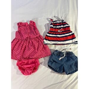 Carter's Baby Girl 6 Months Dress and Shorts Set Bundle Pink Striped Denim 4pc